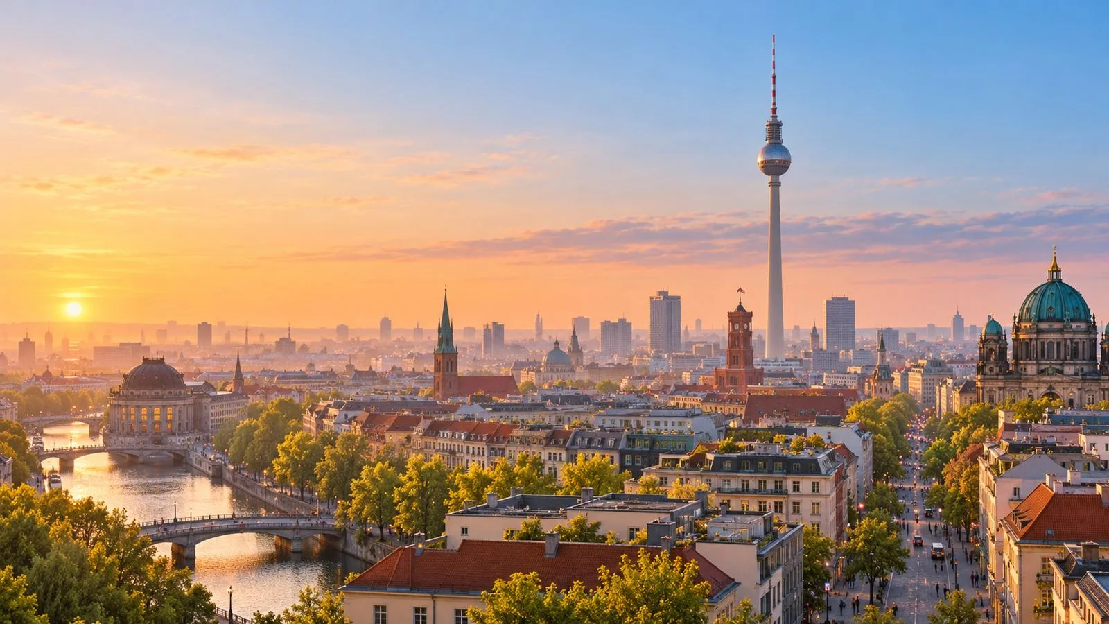 Berliner Straße im Licht des Sonnenaufgangs